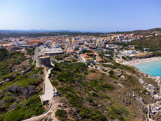 Aerial view of Santa Teresa di Gallura and Rena Bianca beach