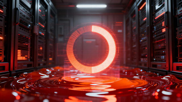 Retro Neon Circular Progress Bar Pulsing as a Hologram