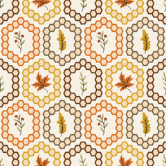 Autumn Leaves Honeycomb Vector Seamless Pattern
