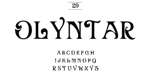 Decorative vintage font olyntar alphabet with ornate lettering