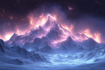 Mountain ablaze under fiery sky.