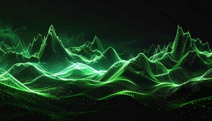 Abstract glowing green mountain range