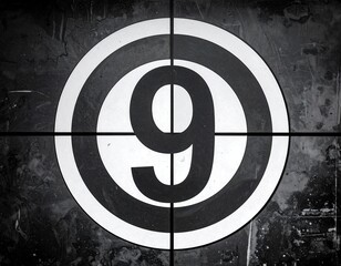Black and white film reel counter displaying number nine