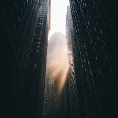 Tall Buildings with Sunlight Urban Architecture with Dramatic Light Rays