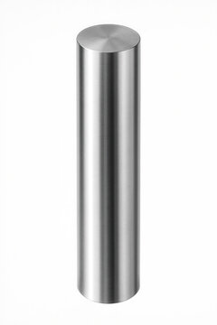 Pristine cylindrical titanium rod, highly polished silver, centered with high-key lighting.