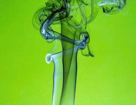 Abstract swirls of smoke against a bright lime green background