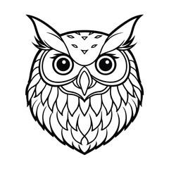 Owl Head Line Art | Black and White Owl Face Outline Drawing