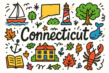 Connecticut, new england outline icon set. state, tourism, landmarks outline collection
