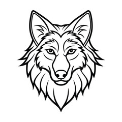 Wolf Head Line Art | Black and White Wolf Face Outline Drawing