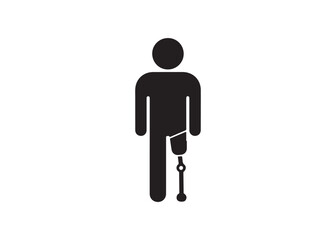 Stick figure with broken leg isolated on white background.