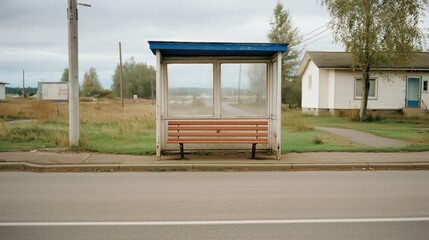 Vintage Bus Stop in Serene Landscape