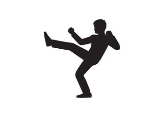 Silhouette of a man kicking isolated on white background