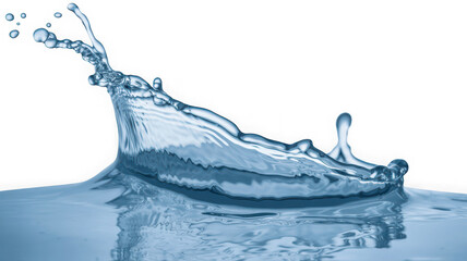 Water splash with droplets clear liquid motion isolated on white background