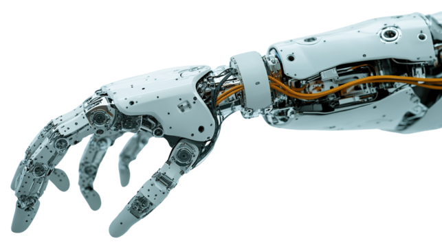 robotic hand holding a white background