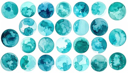 Watercolor circles in teal and turquoise hues
