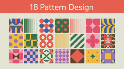 Fototapeta premium Collection of 18 Diverse Geometric Abstract Patterns vector illustration