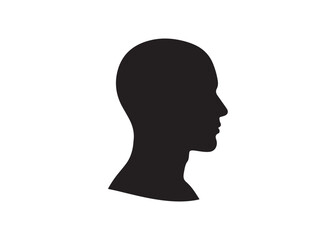 Silhouette of a mans head isolated on white background in black color.