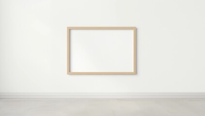 Wooden frame leaning on white floor in interior mockup. Template of a picture framed on a wall 3D rendering