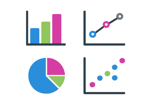 Comprehensive data visualization charts for business analytics and reporting, featuring bar, line, pie, and scatter plots