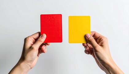 Two hands hold red and yellow cards (3)