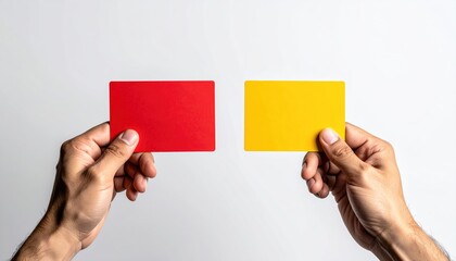Two hands hold a red and a yellow card (4)