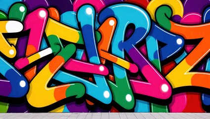 Vibrant graffiti art featuring bold, rounded letters in a spectr