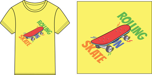 Rolling on skate T-shirt design vector illustration