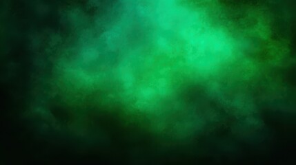 Abstract dark green background with textured gradients, bright central glow, and subtle grunge effect, fading to deep emerald and black at the edges, blurred green background