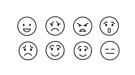 Collection of hand-drawn emoji faces expressing various emotions and feelings vector