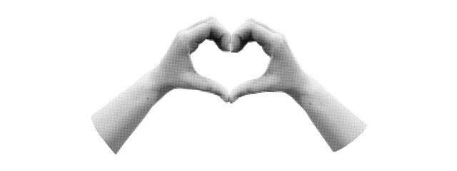 Heart with halftone retro love in hand like media. Shape and vintage concept form with icon symbol. Paper vector design in grunge style with freedom and emotion.