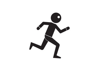Stick figure running isolated on white background, action and motion