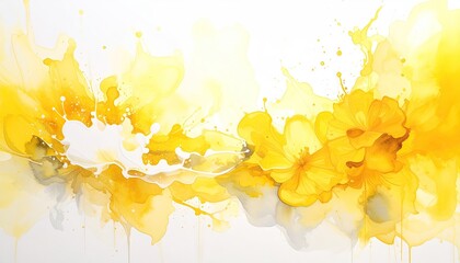 Abstract floral design, vibrant yellow and white splatter
