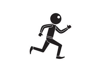 Stick figure running isolated on white background, action and motion