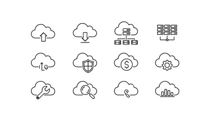 Set of cloud computing icons doodle style hand drawn outline technology icons representing data storage vector