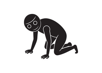 Obraz premium Black silhouette of a person crawling on all fours isolated on white background