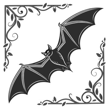 A spooky bat illustration in a decorative frame, perfect for halloween designs and gothic themes vector illustration for creative projects