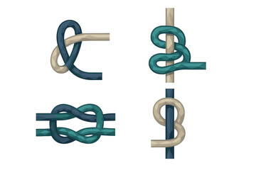 Obraz premium Diverse collection of nautical and utility knots tied with ropes, rendered in a modern polygonal style, suitable for various design projects and themes