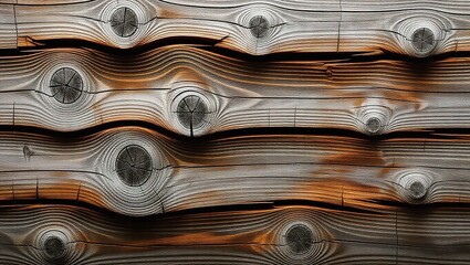 Weathered Wood Grain with Knots and Orange Tones, Abstract Textu