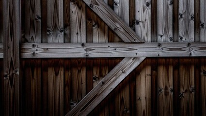 Weathered Wooden Gate with Diagonal Braces and Knotty Texture