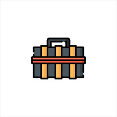 Isolated toolbox with orange stripes sitting on white surface representing equipment and tools for repair work, construction, or home improvement projects.