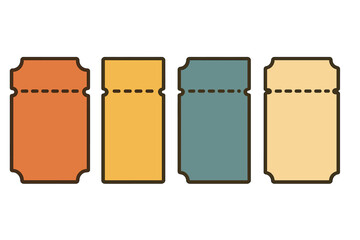 Collection of blank vintage style tickets or coupons with perforated tear-off lines in assorted colors for events, promotions, and admissions