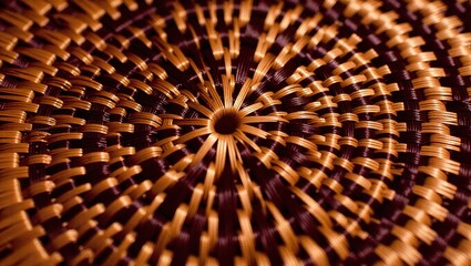 Woven Basket Detail: Concentric Circles of Brown and Gold Fibers