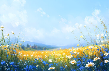 Fototapeta premium Colorful Spring Meadow Landscape Painting
