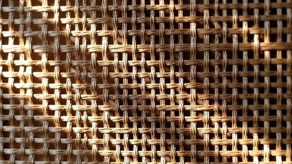 Woven Texture with Sunlight: A Close-Up of Interlaced Fibers and