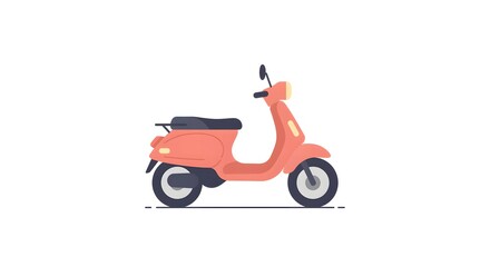 Fototapeta premium Vibrant coral pink retro-style motor scooter flat design illustration, perfect for urban commuting, showcasing modern personal transport and city exploration