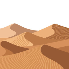A minimalist illustration of a desert landscape featuring several sand dunes with distinct ripple patterns under a bright, clear sky, conveying a sense of vastness and tranquility.