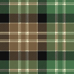 Green and brown tartan plaid. Scottish pattern fabric swatch close-up. 