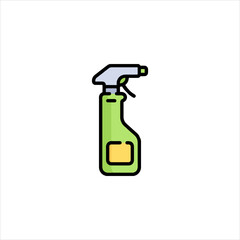 Green spray bottle containing cleaning solution sits on a white surface, ready for use in household chores and maintaining cleanliness.