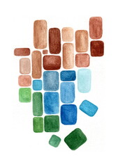 The illustration is done in watercolor and consists of numerous rectangles with soft, rounded corners. The shapes are arranged in a mosaic from top to bottom.
