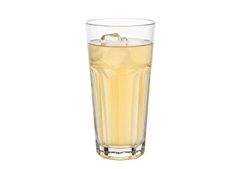 Refreshing apple juice with ice cubes in a tall glass isolated, cool beverage for summer refreshment